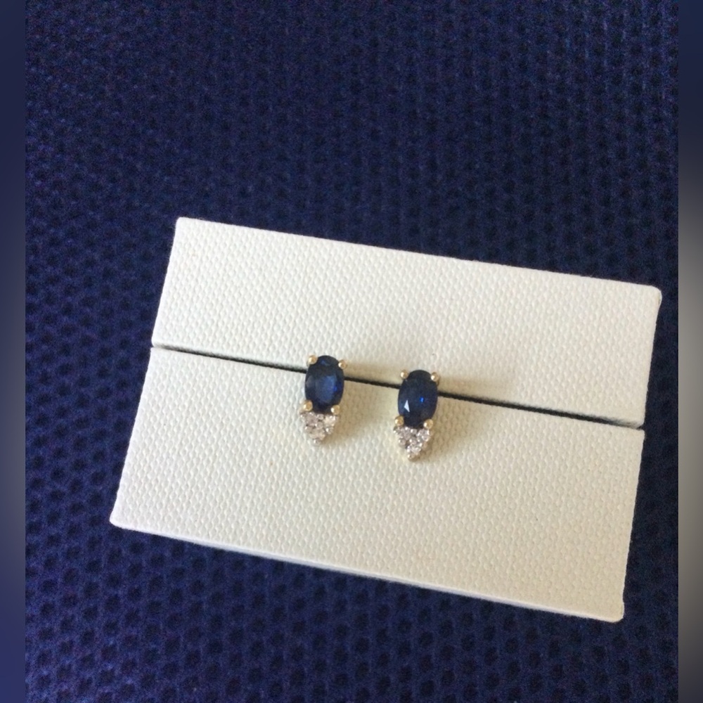 18K Gold Brilliant Sapphire & Diamond Stud Earrings Oval Yellow Gold 750